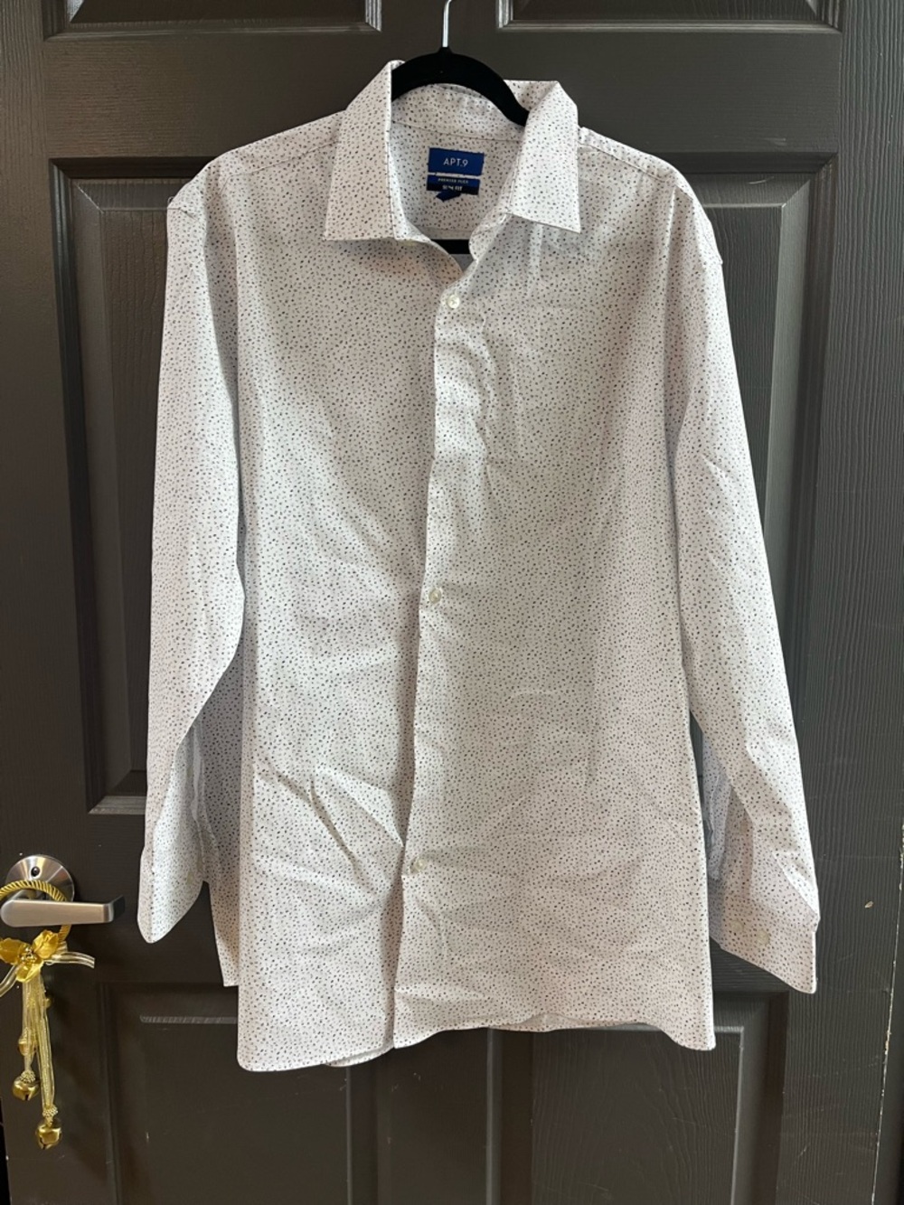 Apt. 9 White Button-Down Shirt with Micro Dot Print